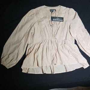 Renaissance Scarlett Darkness Blouse Beige Lace Detail Blouse